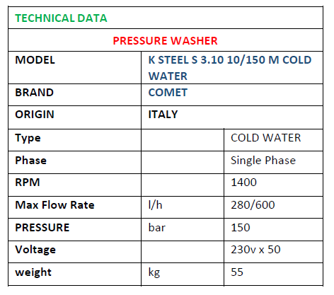 M 000050 Pressure Washers Comet K Steel S Cold